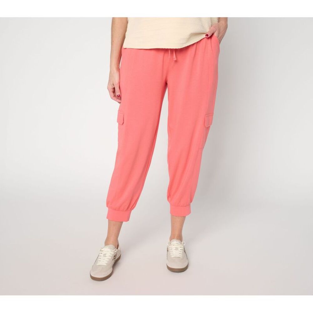 Anybody Women's Pants Sz S Lounge Cozy Knit Cropped Cargo Joggers Pink A567000